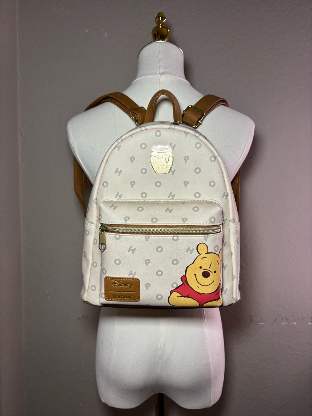 Loungefly Cream Winnie the Pooh Mini Backpack with Tan Straps - Picture 2 of 3